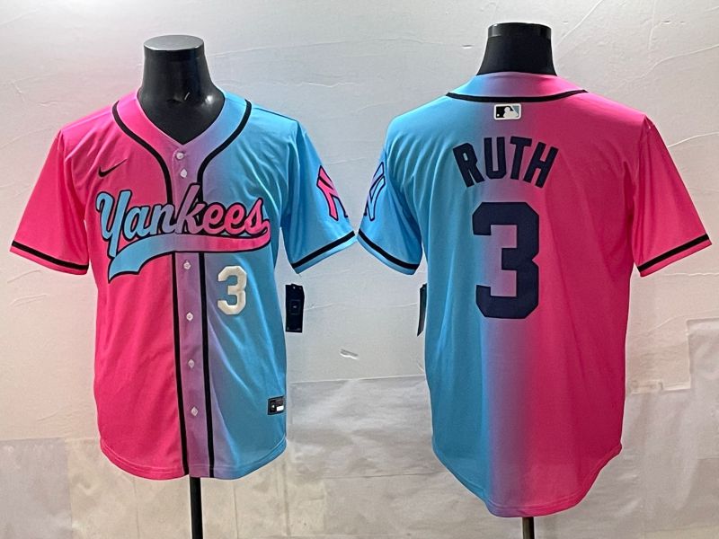 Men New York Yankees #3 Ruth Blue pink Game 2025 Nike MLB Jersey style 002->new york yankees->MLB Jersey